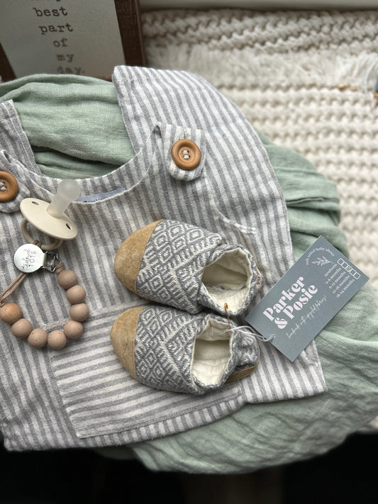 blue woven soft soled baby shoes - upcycled