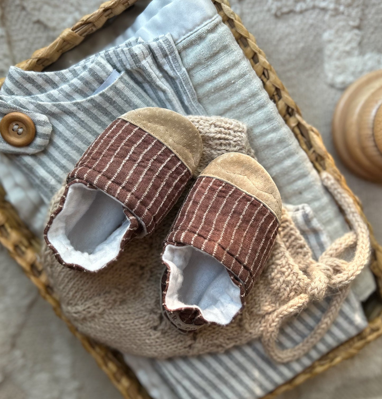 brown stripes soft soled baby shoes