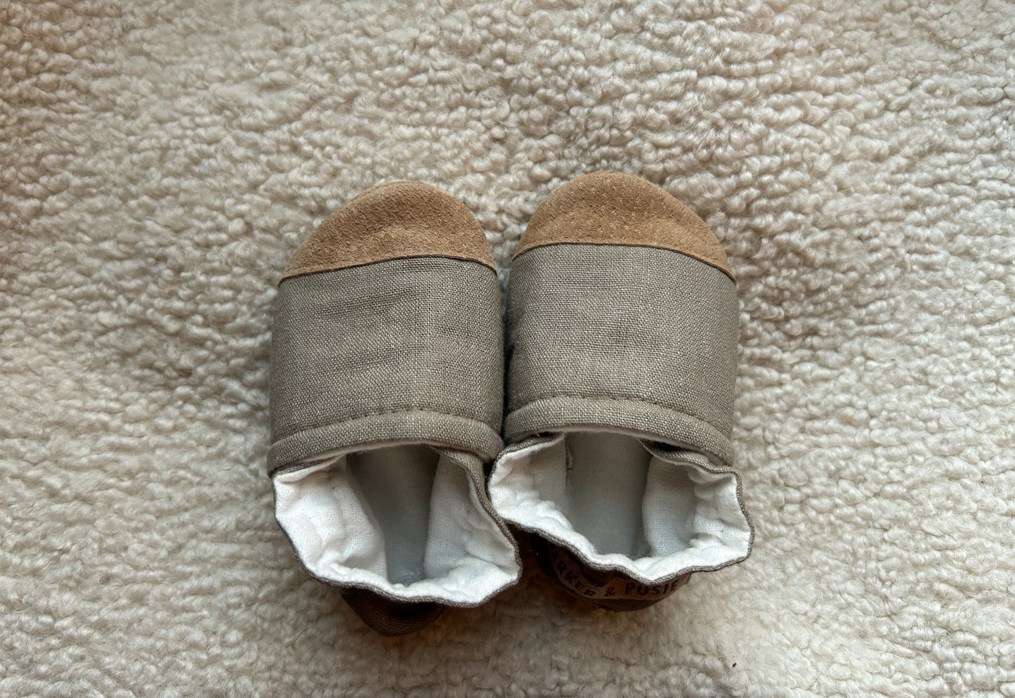 stone linen soft soled baby shoes