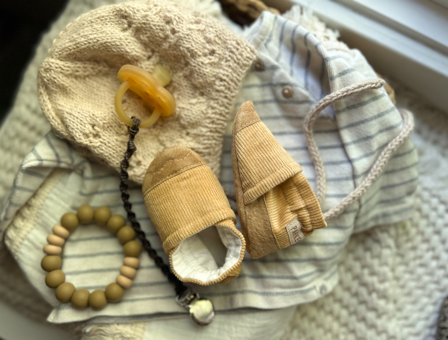 fawn corduroy soled baby shoes - upcycled