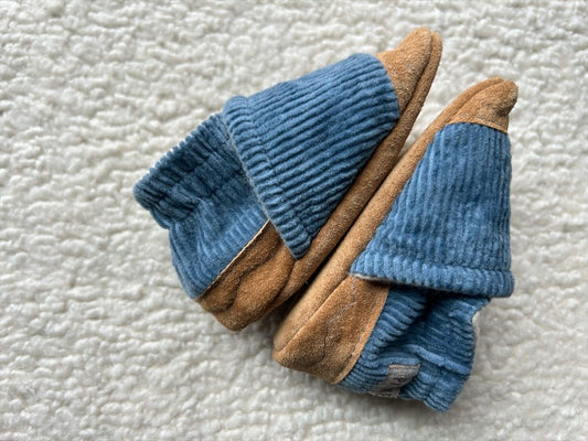 blue corduroy soft soled baby shoes - upcycled - ParkerandPosie