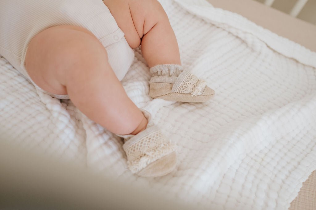 country linen soft soled baby shoes - ParkerandPosie