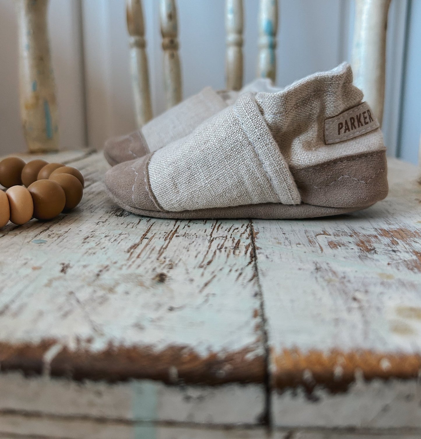 country linen soft soled baby shoes - ParkerandPosie