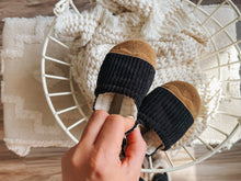 Load image into Gallery viewer, black upcycled corduroy soft soled baby shoes