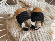 Load image into Gallery viewer, black upcycled corduroy soft soled baby shoes